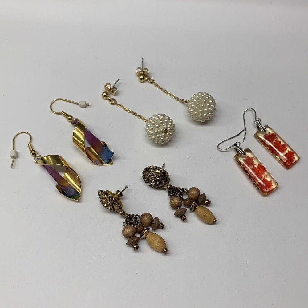 Lot Of 4 beaded Pierced Dangle Drop Earrings - Beaded, Metal, Faux Pearl, Etc